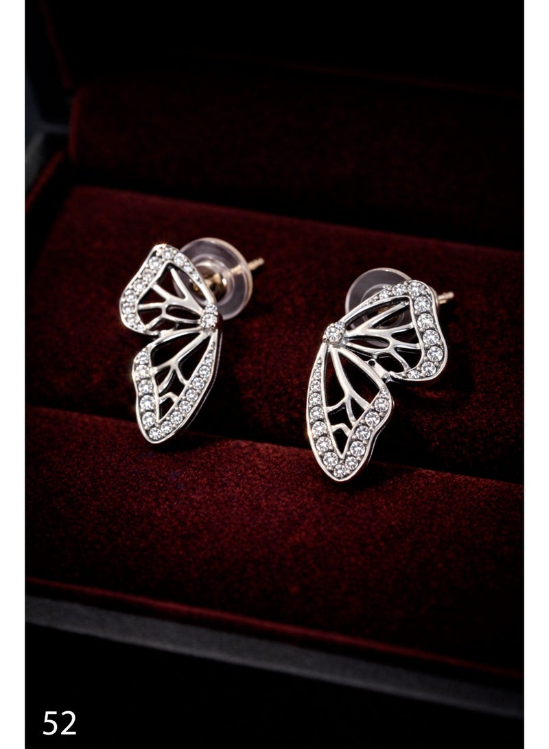 3Diamonds Silver Butterfly Wing Stud Earrings with Zircon – Platinum Rhodium Plated - Image 1